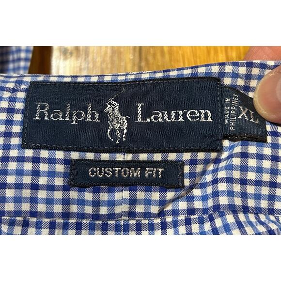 Ralph Lauren Dress Shirt Men's XL Custom Fit Blue checked Button Up Cotton - Picture 1 of 8